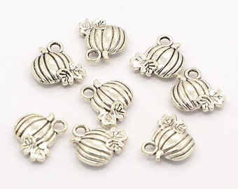 10 Pieces Antique Silver Pumpkin Charms, 11 x 11mm
