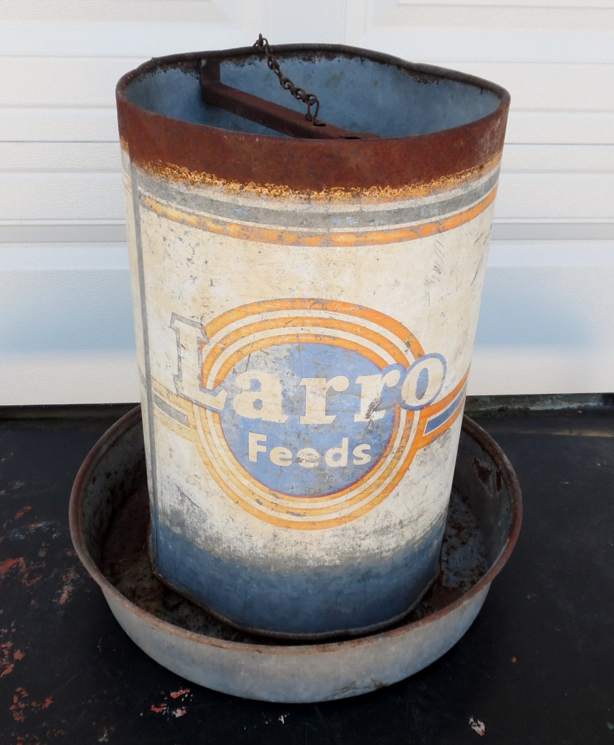 Vintage Galvanized Hanging Chicken Feeder Larro Feeds