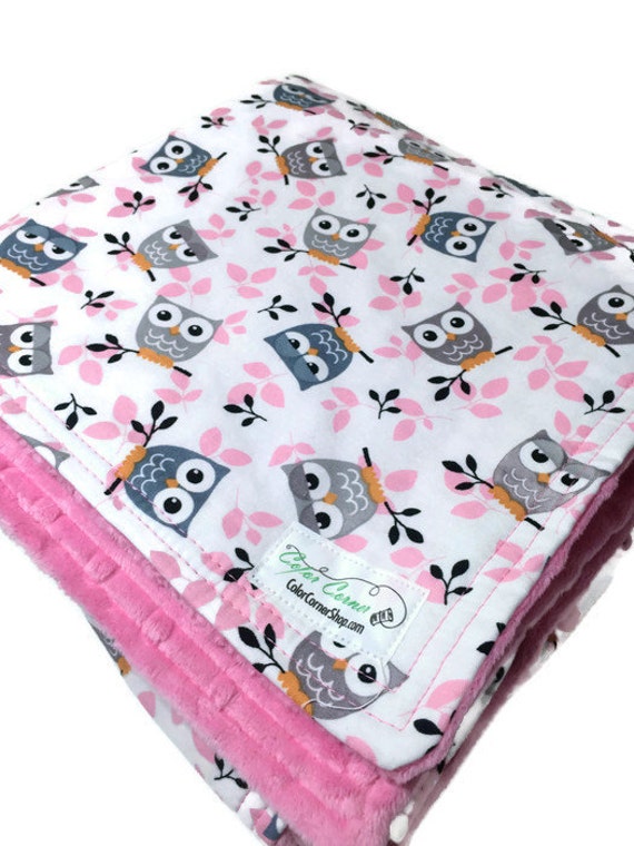 Pink and Gray Owls Baby Blanket Crib Blanket by