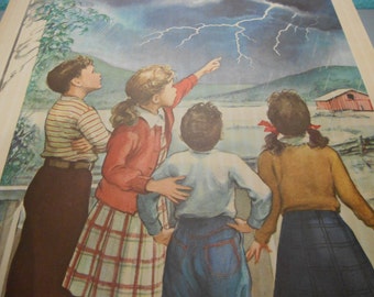 Vintage Sunday School Poster, Child's teaching tool, Lithograph, 1950's art, Vintage classroom poster, Sunday School poster