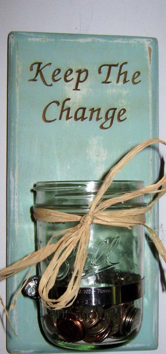 KEEP THE CHANGE Laundry Room Change Jar Engraved Sign Housewarming Gift