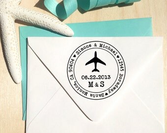 Airplane Custom Address Stamp, Save the Date stamp, Wedding stamp, destination wedding