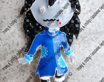 Zombie Girl - Enameled with Rhinestones Pendant - Chunky Necklaces - 58mm x 25mm Halloween Pendant Zombie Costume