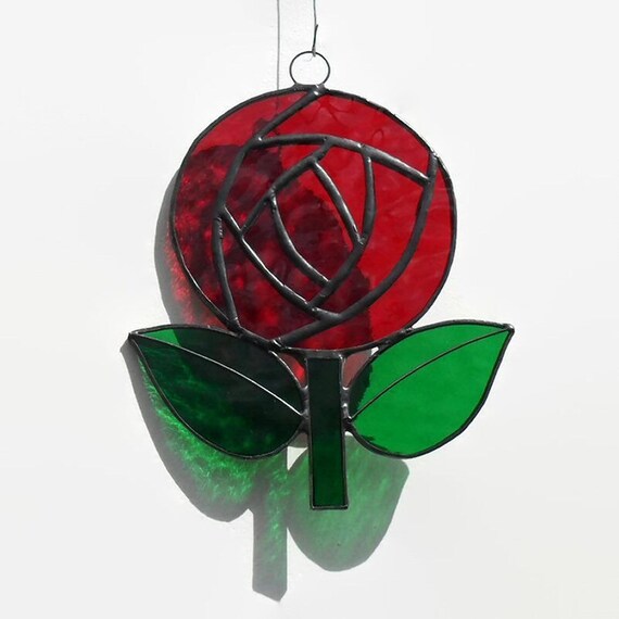 Red Stained Glass Rose Suncatcher Rennie by RavensStainedGlass