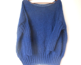 Oversized Plus Size Hand Knit Sweater Tunic Loose Knit Women's Sweater Navy Blue