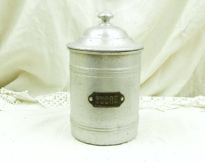 Antique French White Metal Canister / Sucre / Sugar/ French Country Decor / Kitchen / Cottage Chic Retro Vinatge Home Interior Design / Home