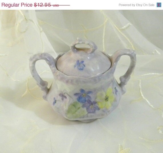 Hand Painted Sugar Bowl Lavender with Violets China by RitasGarden