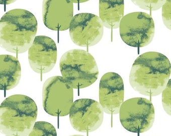 Curtain panel white green trees Modern House Decor Scandinavian Design Cafe curtain Kitchen valance , table linen , great GIFT