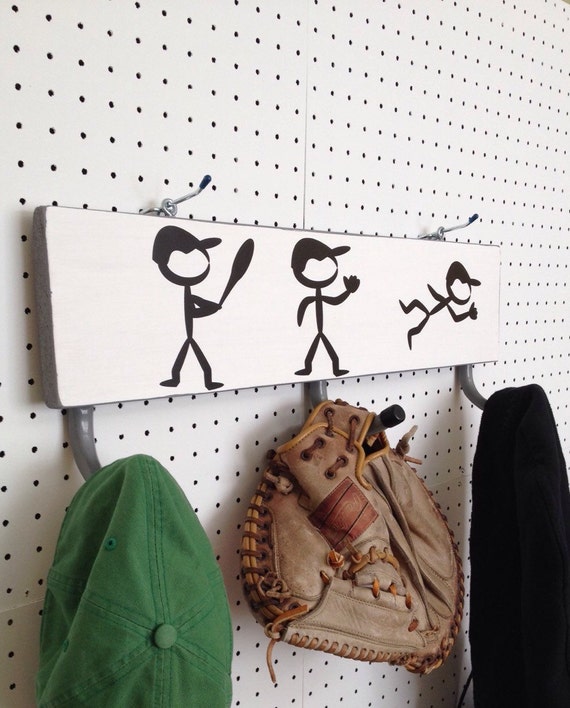 Items similar to Baseball Handmade Hook Rack//Hat Hooks// Coat Hook