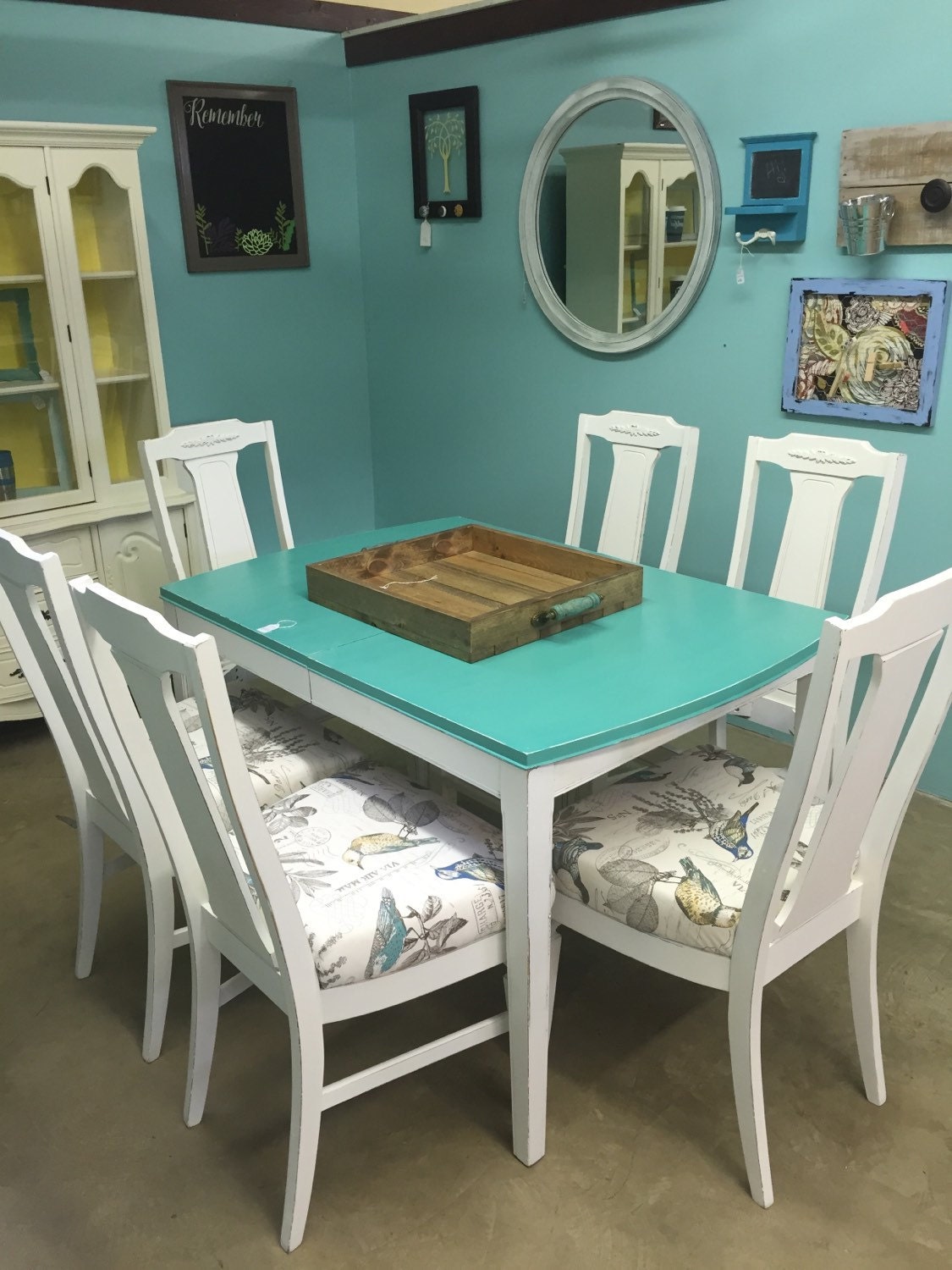 Teal and White Dining Table Set