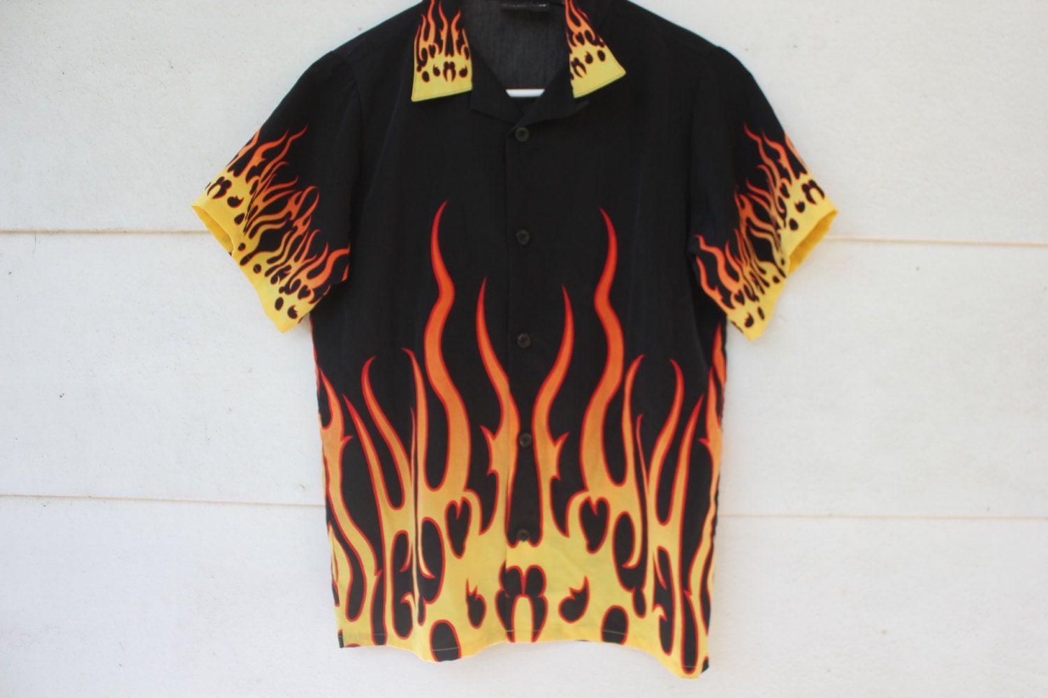 90s fire flame button up shirt op
