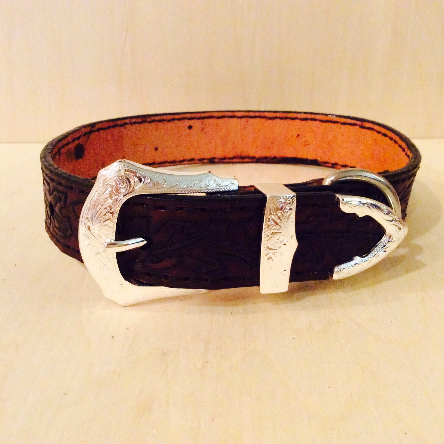 Handmade Tooled Leather Dog Collar with Western by LeafLeatherwork