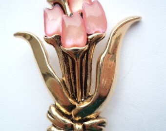 Vintage Unsigned Goldtone Tulips Brooch/Pin