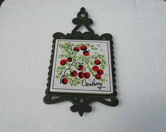Cast Iron Trivet Signed Rebba Made in Japan Cranberry Design