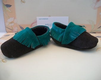 Green Brown Suede Baby Moccasins Moccasin Shoes Handmade Boho Mocs