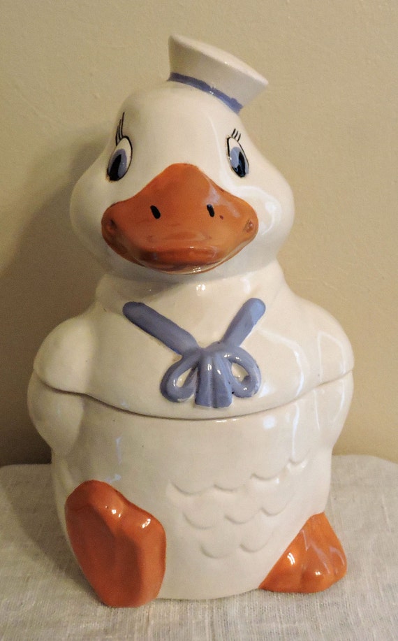 Duck Cookie Jar Vintage Hand Painted Sailor Duck by toyhstreasures