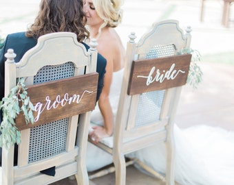 Bride & Groom Signs, Bride and Groom Chair Signs, Rustic Wedding Signs, Rustic Wedding Chair Signs, Sweetheart Chair Signs, Wedding Signs
