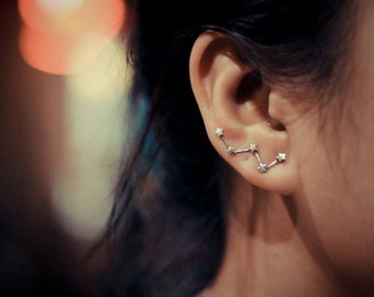 Cassiopeia Constellation Sterling Silver Ear Climbers