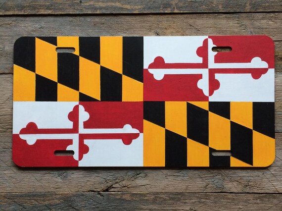 Front License Plate with Maryland Flag Maryland State Flag
