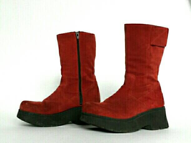 red suede platform boots