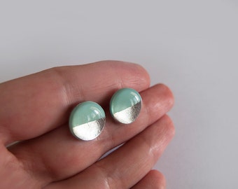 Mint Silver Round Stud Earrings - Surgical Steel Posts