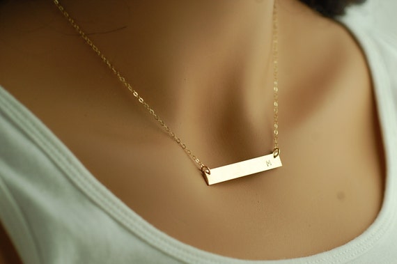 Gold Bar Necklace Kim Kardashian Style-Initial Bar-Gold Name