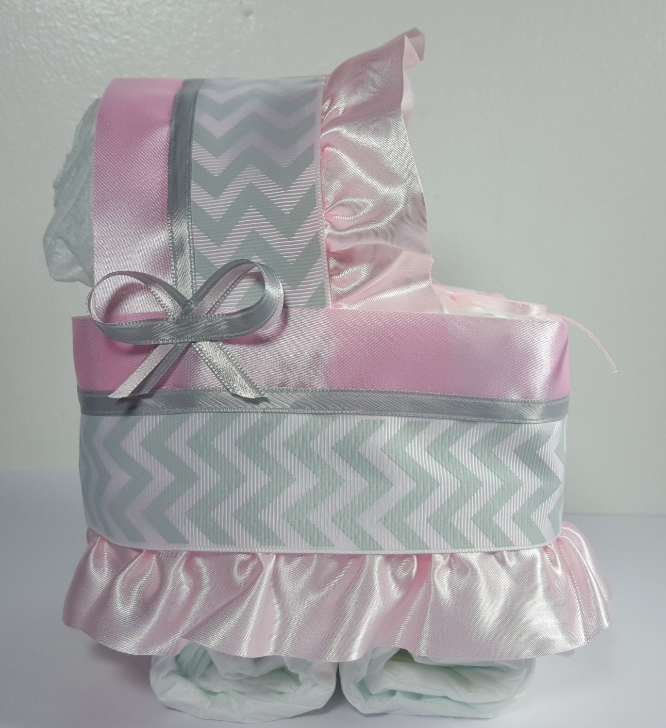 Diaper Cake Bassinet Carriage Girl Baby Shower Gift Pink and