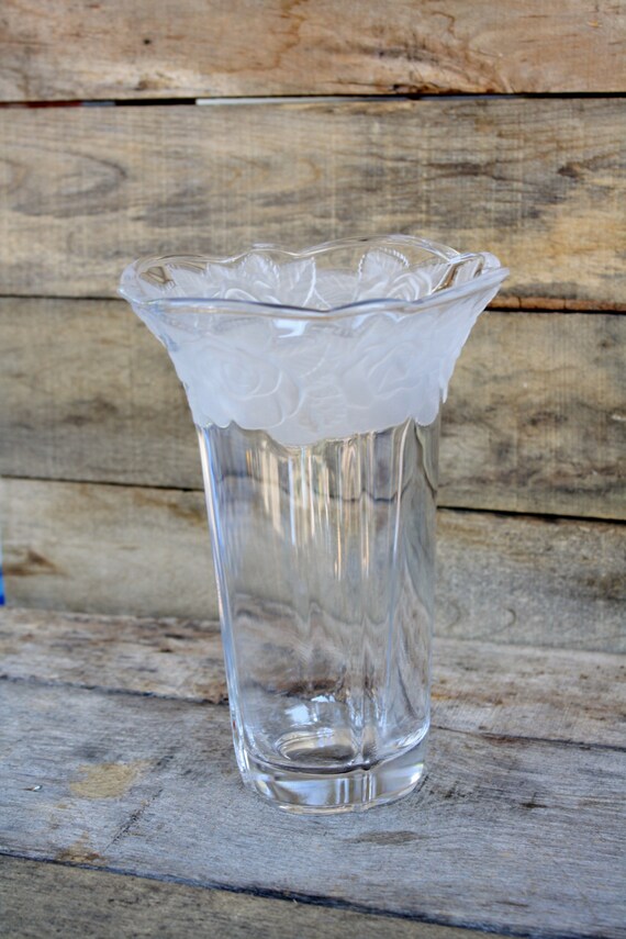 Vintage Frosted Floral Glass Vase