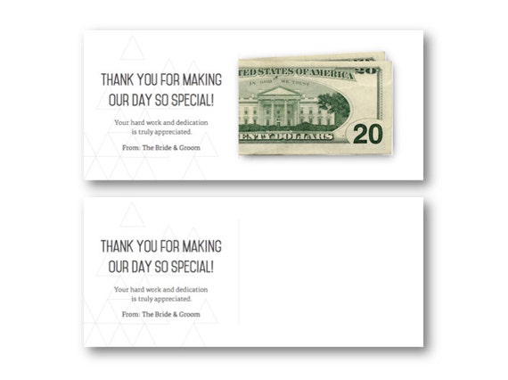 Modern Wedding Vendor Thank You Card Tip Envelope Printable