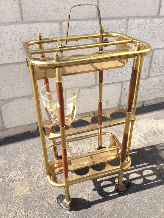 Mid Century Brass Tea Cart Vintage MCM Bar Tea Cart Serving