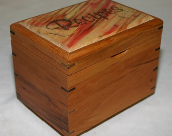 Recipe Box for 4x6 cards with card holder for easy viewing - Cherry with a wormy box elder top # 169