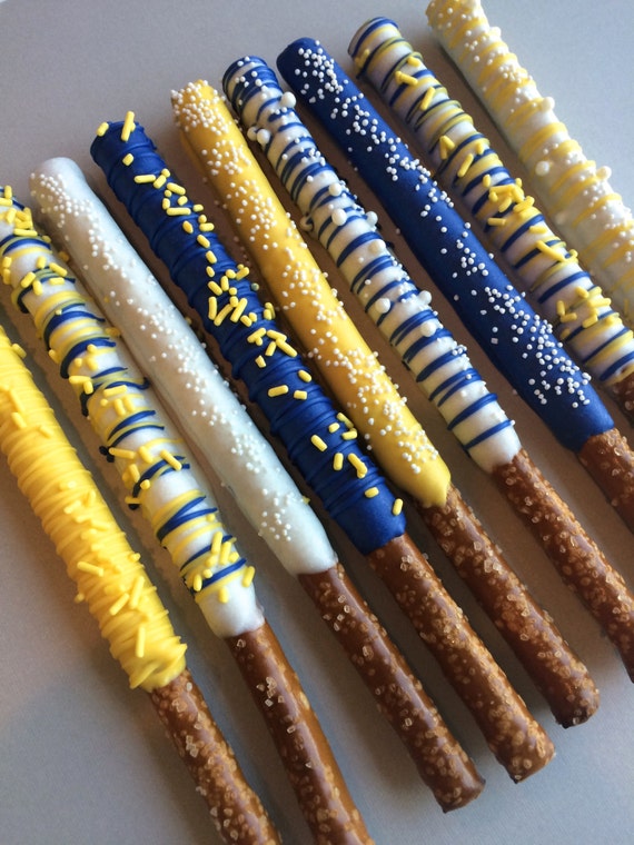Items similar to Yellow + Royal Blue Chocolate Covered Pretzels on Etsy