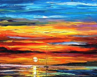 Sunset 3 PALETTE KNIFE Seascape Modern Wall By AfremovArtStudio