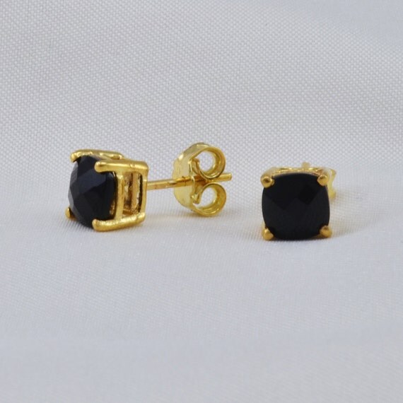 Black Onyx Stud Earrings Gemstone Stud Earrings Gold Post