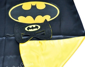 Batman Cape and mask set/ superhero/ childrens cape/ costume/party favor/kids