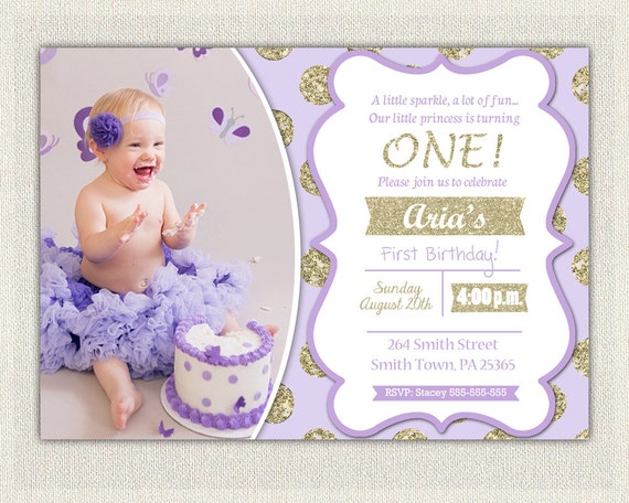 Purple First Birthday Invitations 3