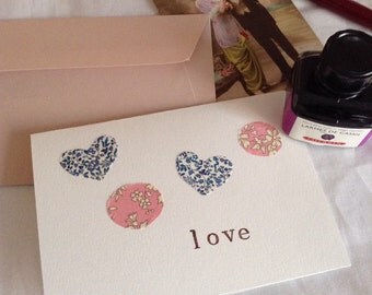 Liberty London fabric embellished greeting cards, handmade in Paris