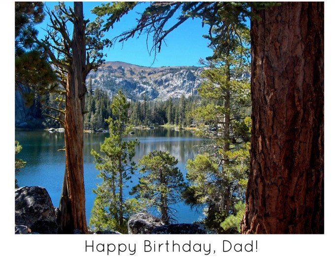 DAD BIRTHDAY CARD, Scenic Outdoor Photo, Blue Digital Text on Outside, Blank Inside Stationary, Coordinating Envelope