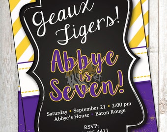 LSU Football Invitation LSU Invite Football Invitation LSU Party Invitation lsu birthday Invitation