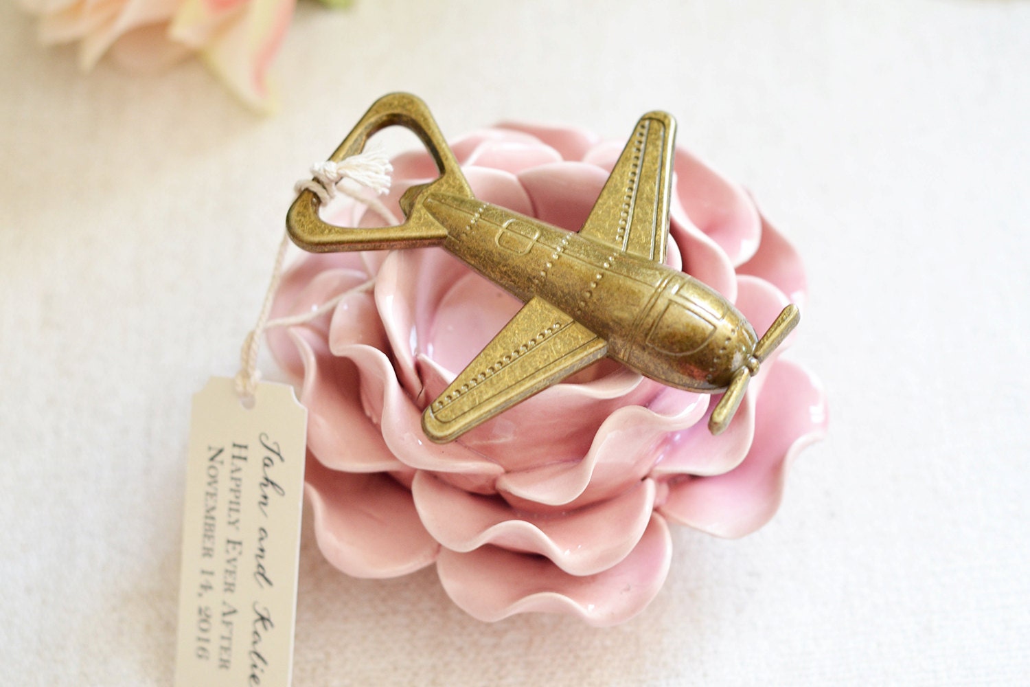 Wedding Favor Antique Bronze Airplane Bottle Opener with