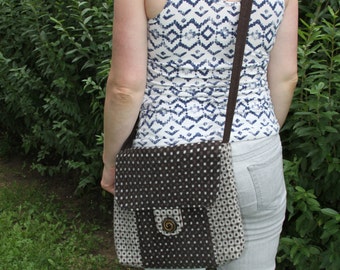 Brown Wool Plaid Houndstooth Purse Messenger Bag Ladies Tote