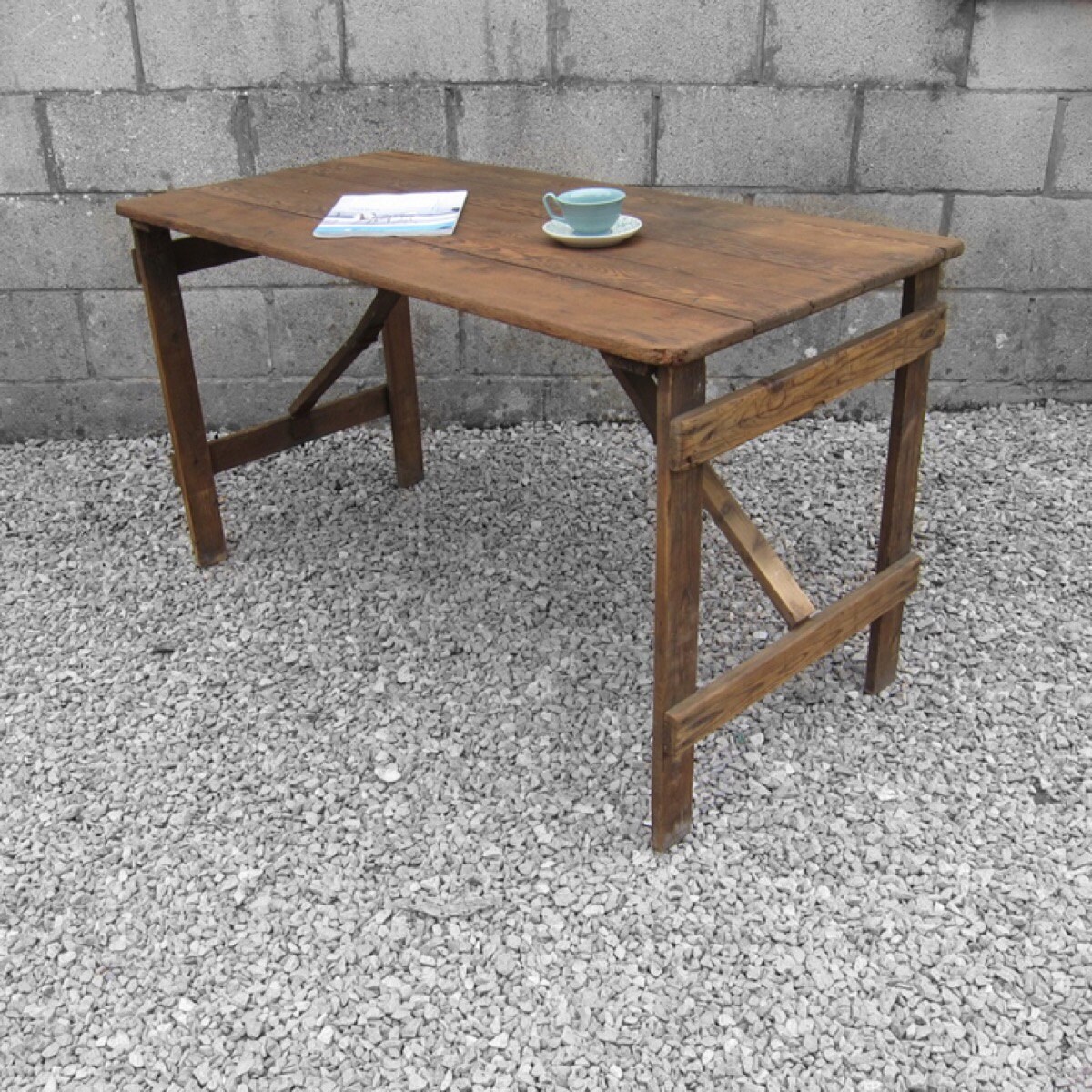 1940s Vintage Small Folding Antique Rustic Pine Trestle Table Perfect Function Table or Small