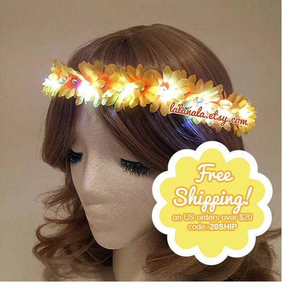 SALE Yellow Daisy Light Up LED Daisy Flower Crown for