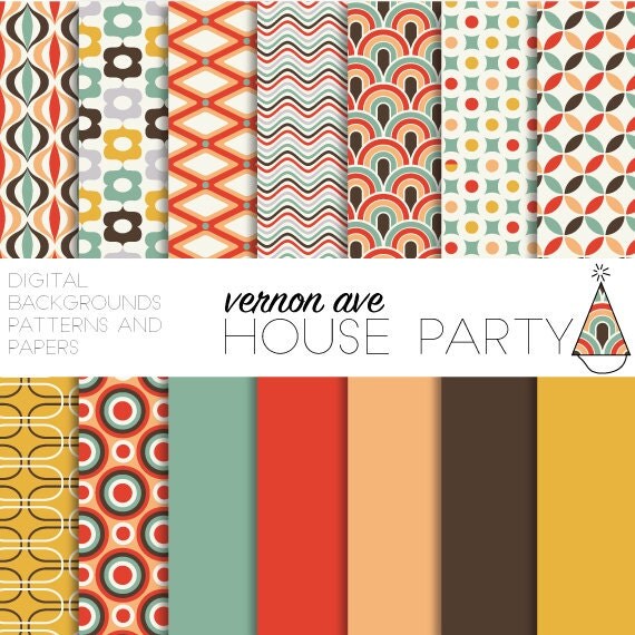 Sale Mid Century Modern Retro Digital Paper by VernonAveHouseParty