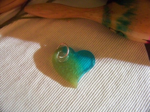 Pendant - Funky Heart, Moss Green, Glitter, Blue