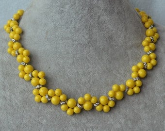 yellow Necklace,Glass Pearl Necklace,yellow Pearl flower Necklace,Wedding Necklace,bridesmaid jewelry, yellow bead necklace, cheap pearl