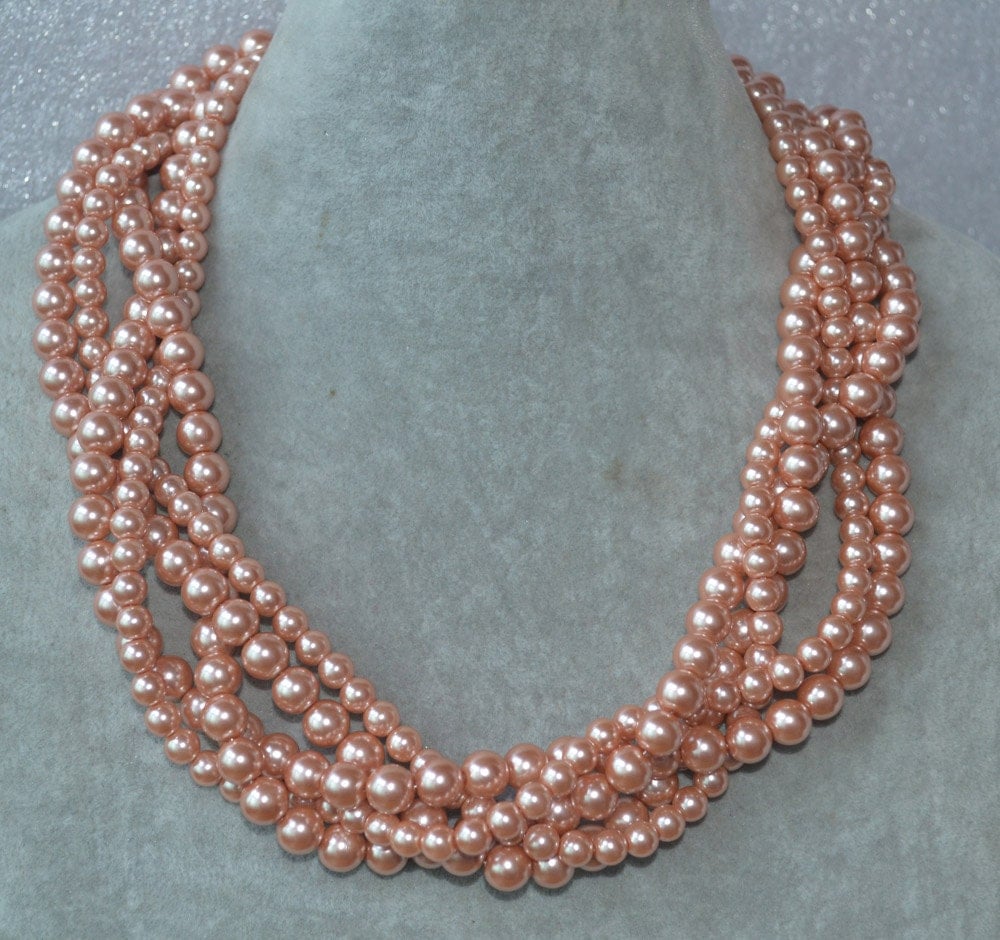 peach pearl necklace fiver strand peach pearl bead necklaces