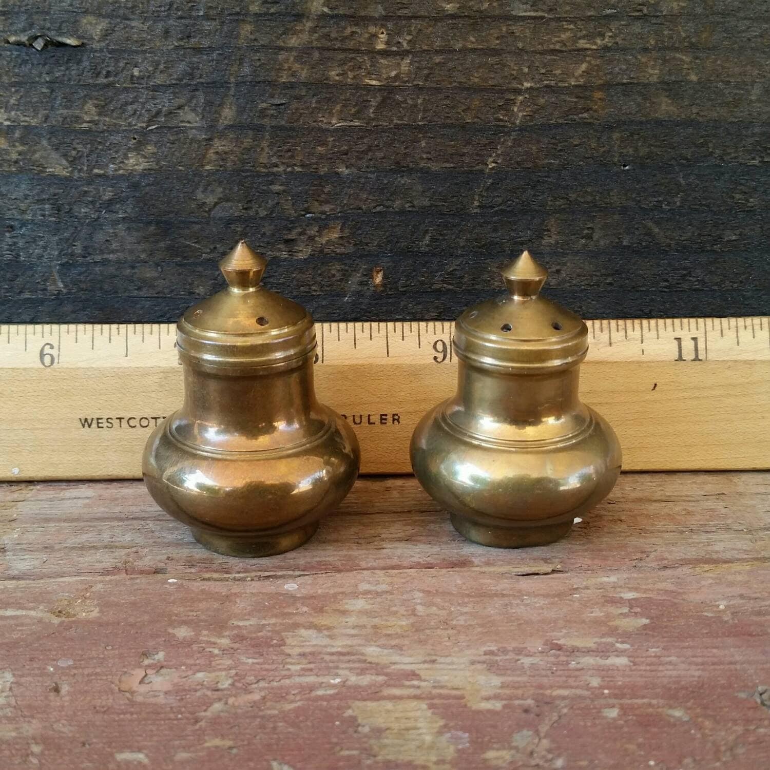 Brass Salt & Pepper Shakers, Small Vintage Shakers, Kitchen, Serving