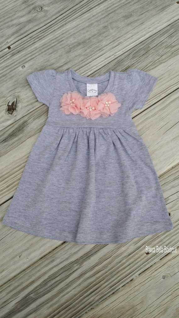 Grey Baby Girl Dress Toddler Dress Toddler Grey Pink by AdassaBaby