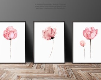 Peony Set of 3, Abstract Flower Peonies Art Print, Minimalist Painting, Pink Flower Nursery Decor
